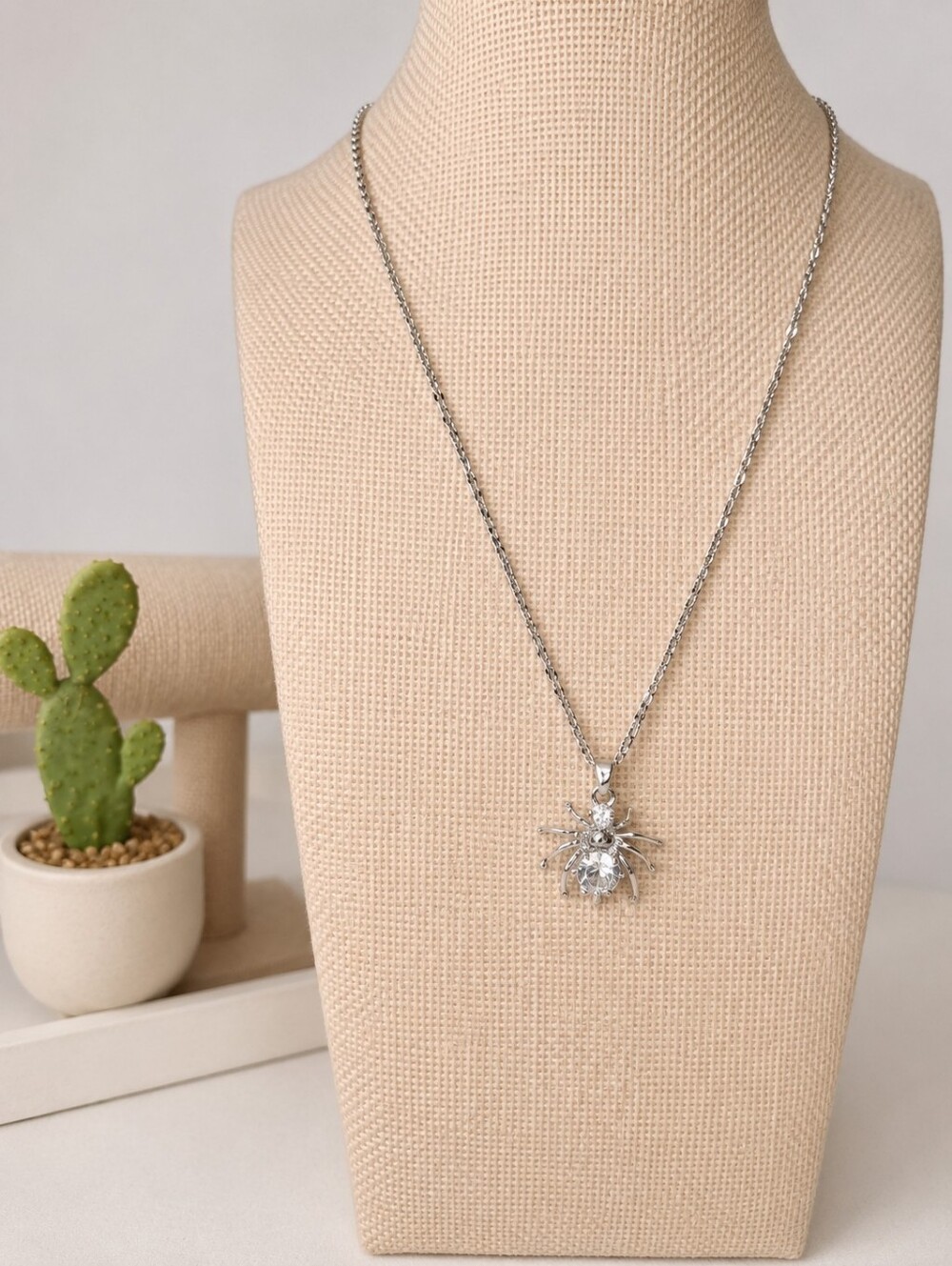 Women's Silver CZ Spider Pendant Necklace – Dainty Sparkly Chain – New